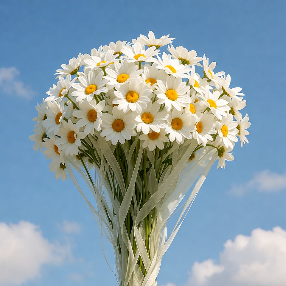 Bouquet of White Daisies on Blue Sky Bouquet of White Daisies on Blue Sky