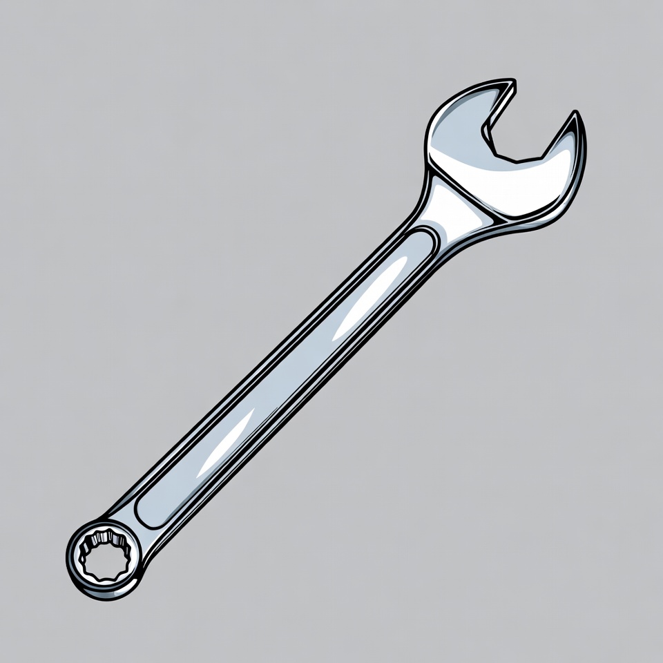 Silver Open-End Wrench Illustration Silver Open-End Wrench Illustration