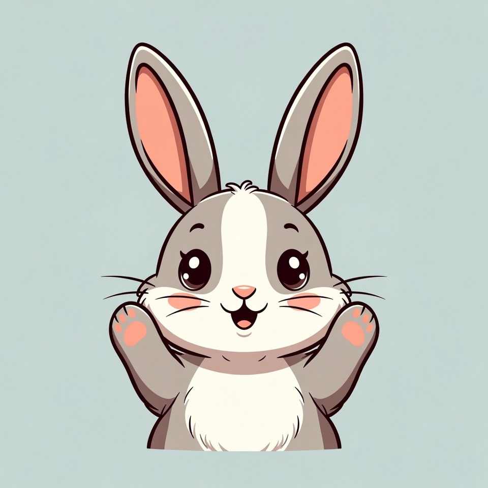Cute cartoon bunny raising paws Cute cartoon bunny raising paws