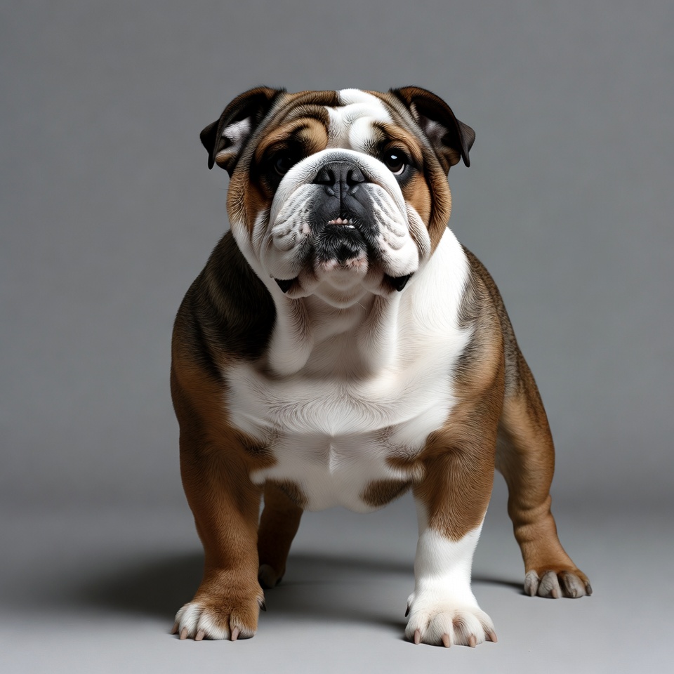 English Bulldog on gray background English Bulldog on gray background