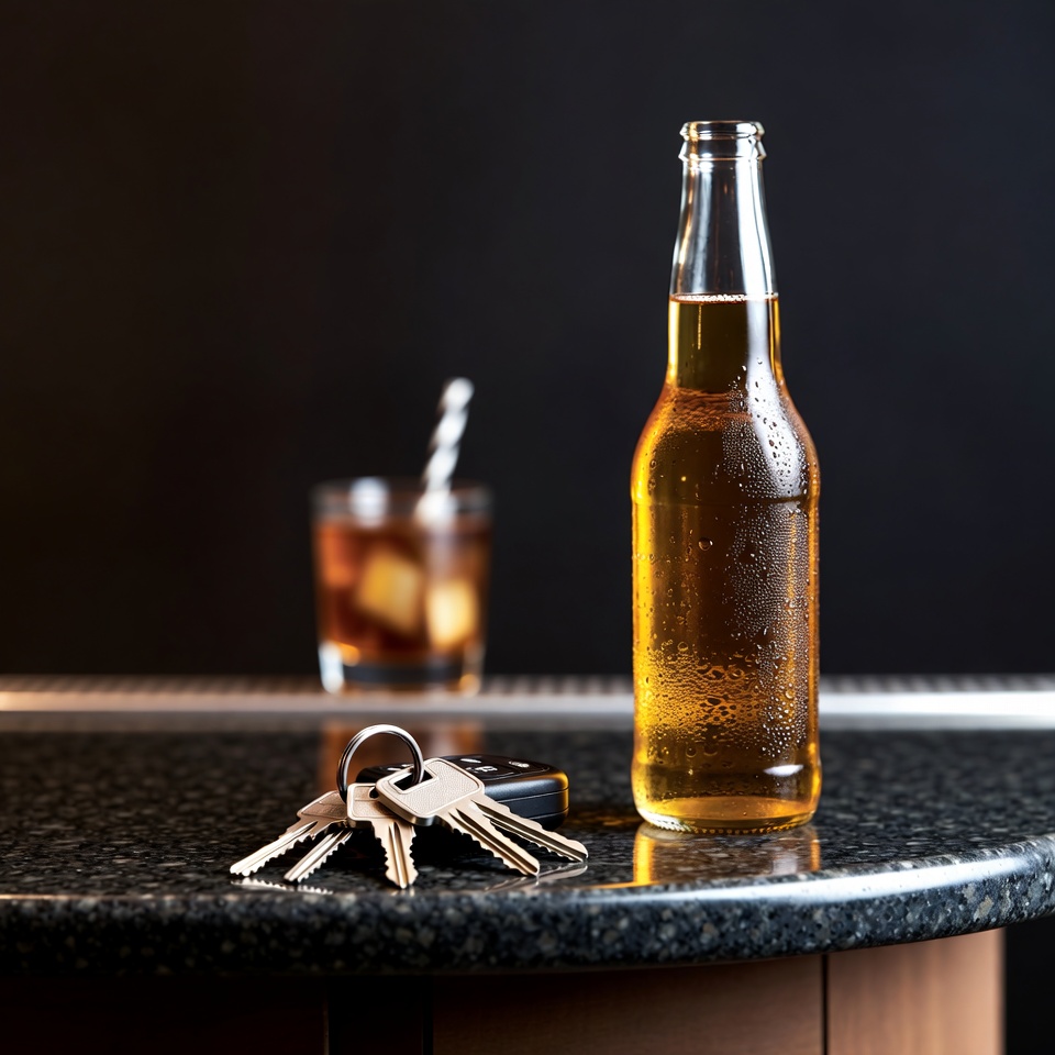 Beer Bottle with Keys and Whiskey Glass Beer Bottle with Keys and Whiskey Glass