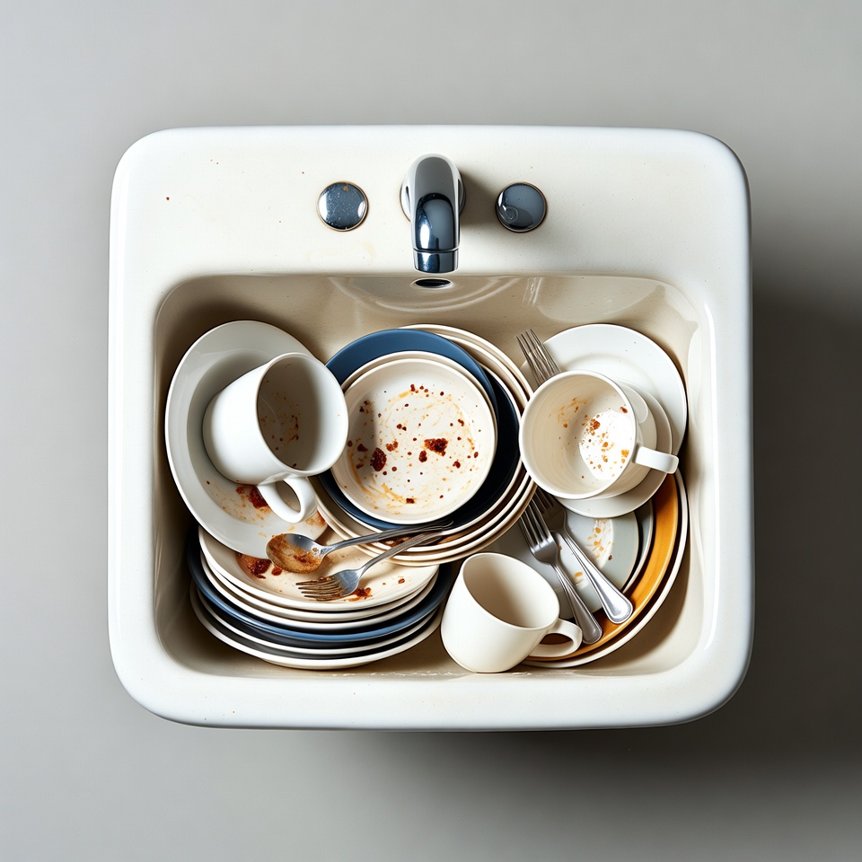Dirty dishes piled in sink Dirty dishes piled in sink