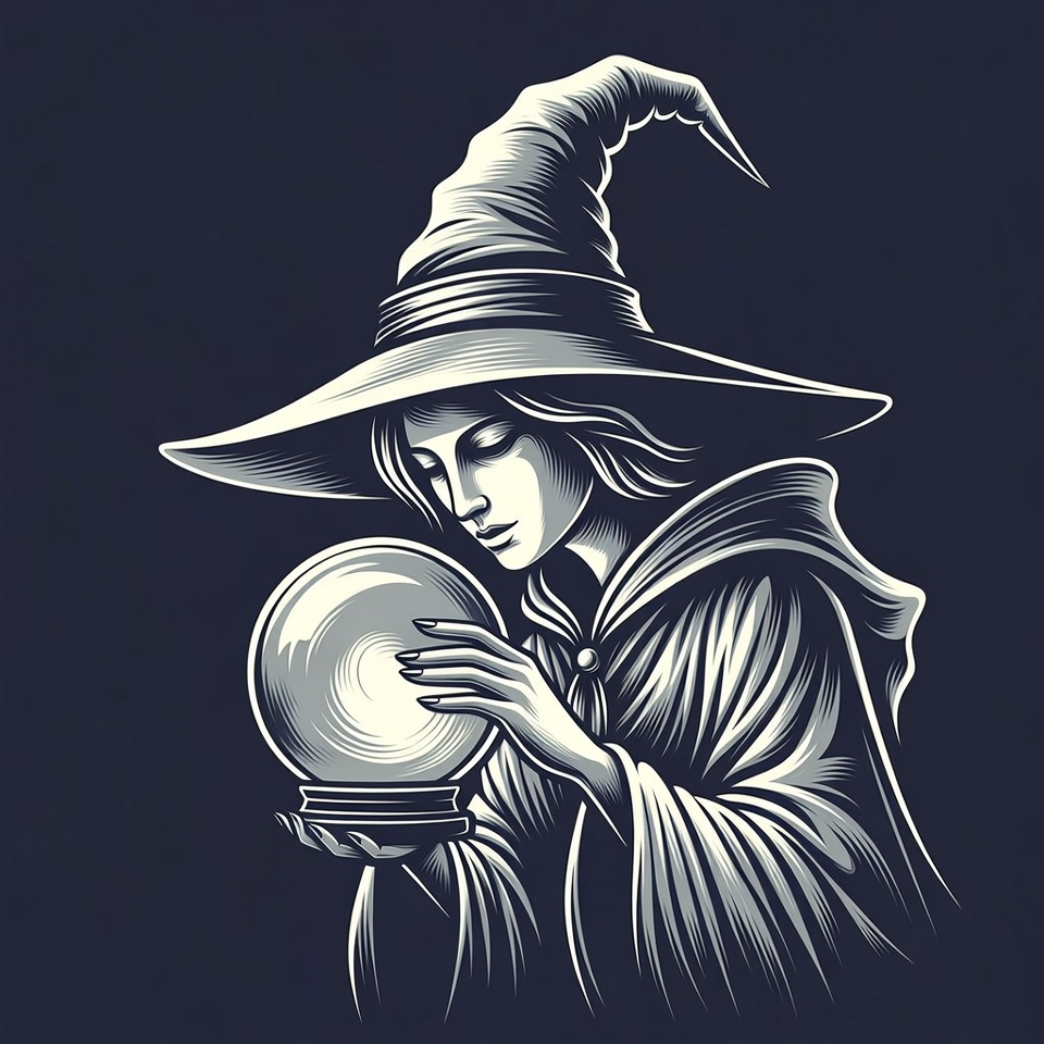 Witch gazing into crystal ball Witch gazing into crystal ball