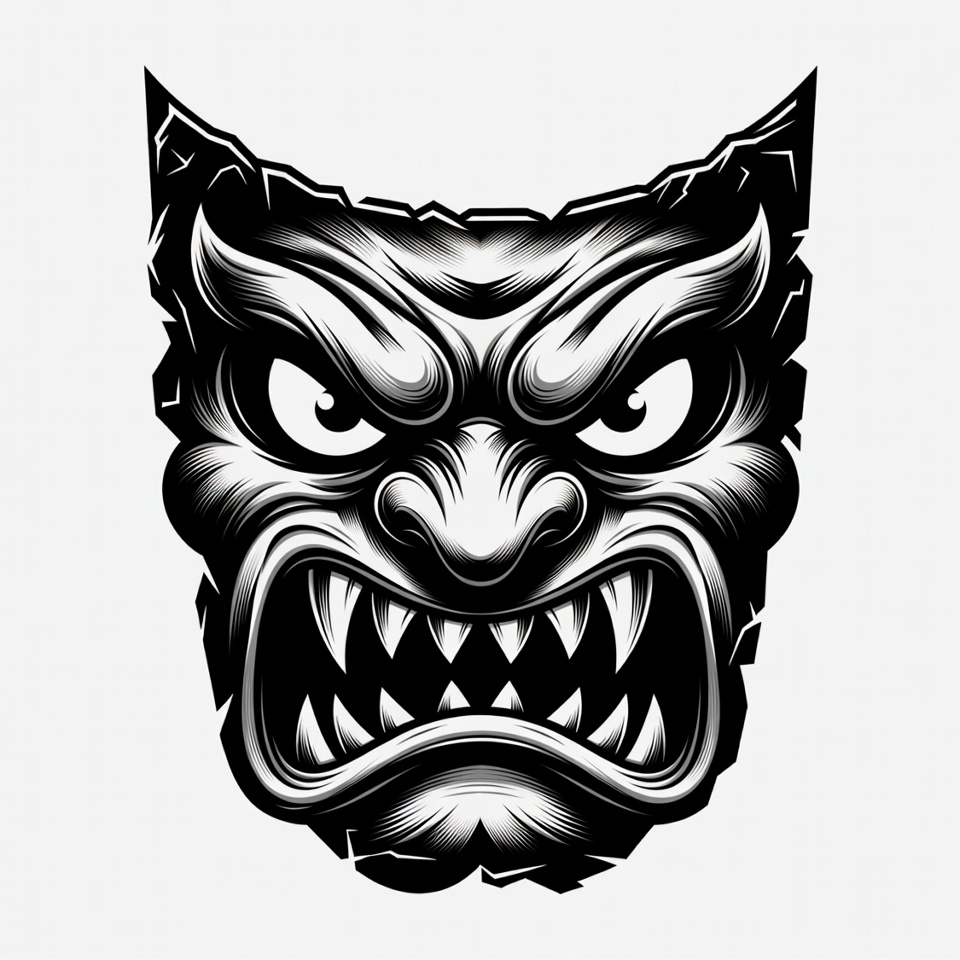 Fierce Hannya Demon Mask Illustration Fierce Hannya Demon Mask Illustration