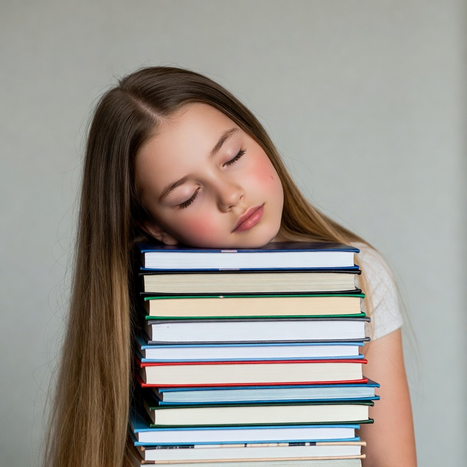 Girl sleeping on stack of books Girl sleeping on stack of books