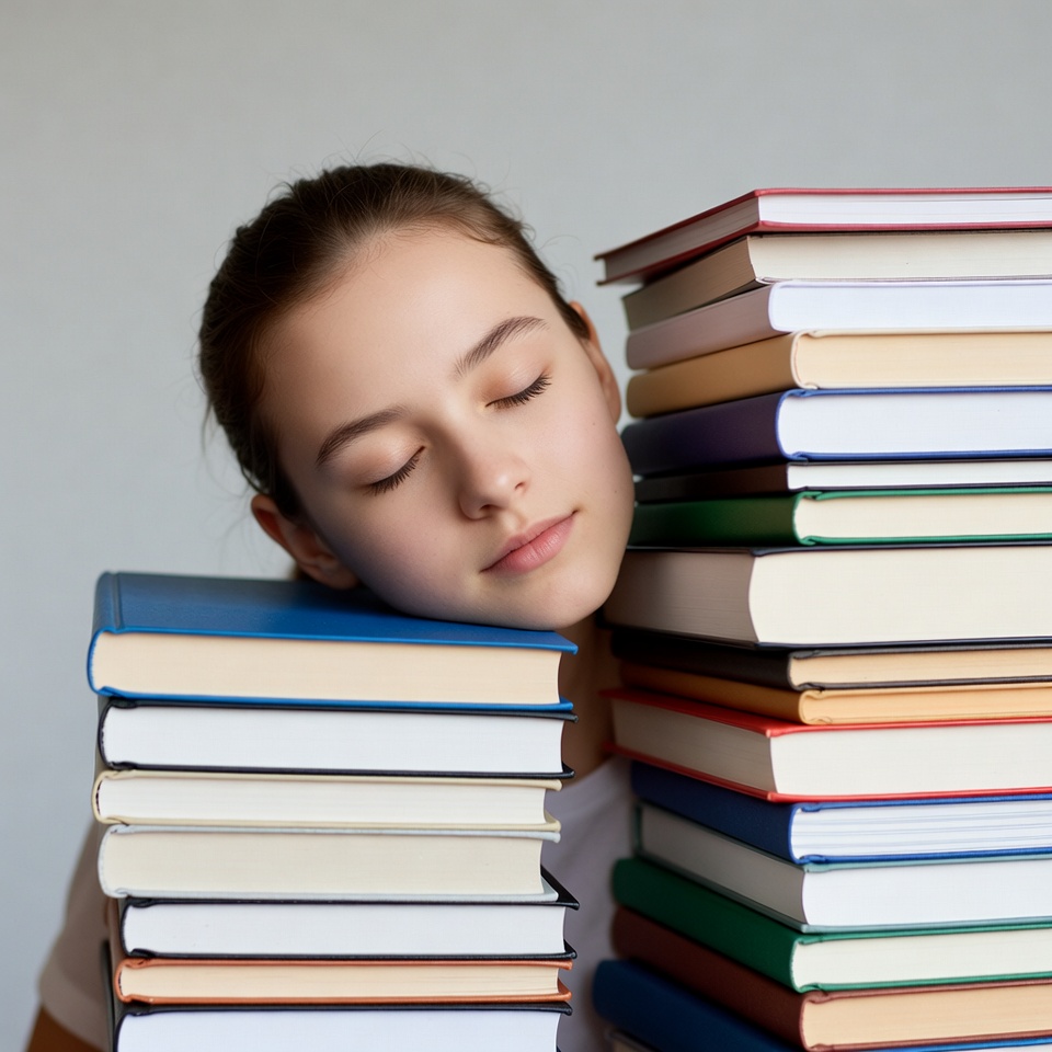 Girl sleeping on stack of books Girl sleeping on stack of books