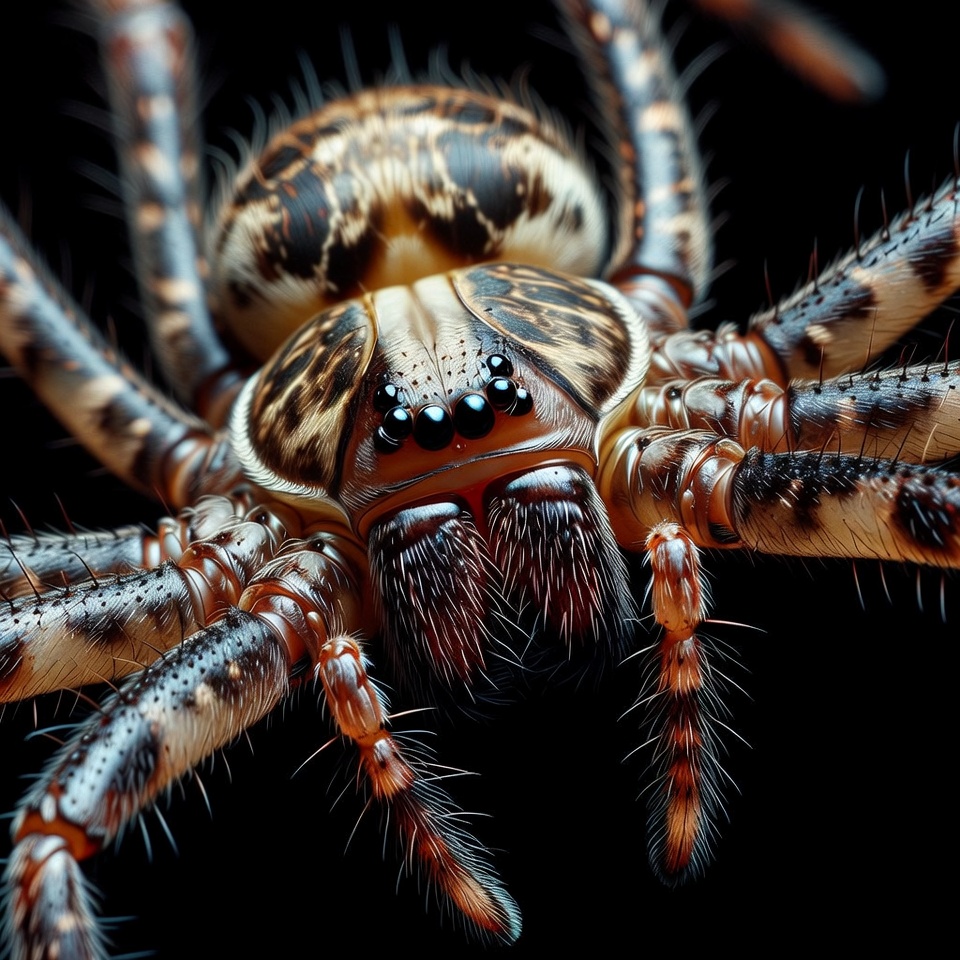 Closeup of striped wolf spider Closeup of striped wolf spider