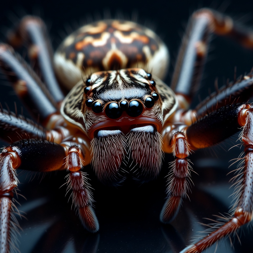 Close-up striped spider on black background Close-up striped spider on black background