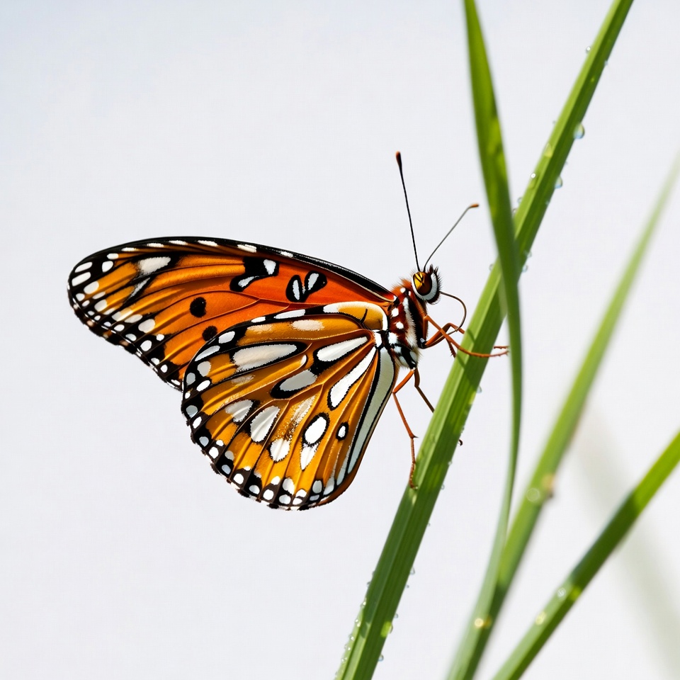 Monarch butterfly on grass blade Monarch butterfly on grass blade