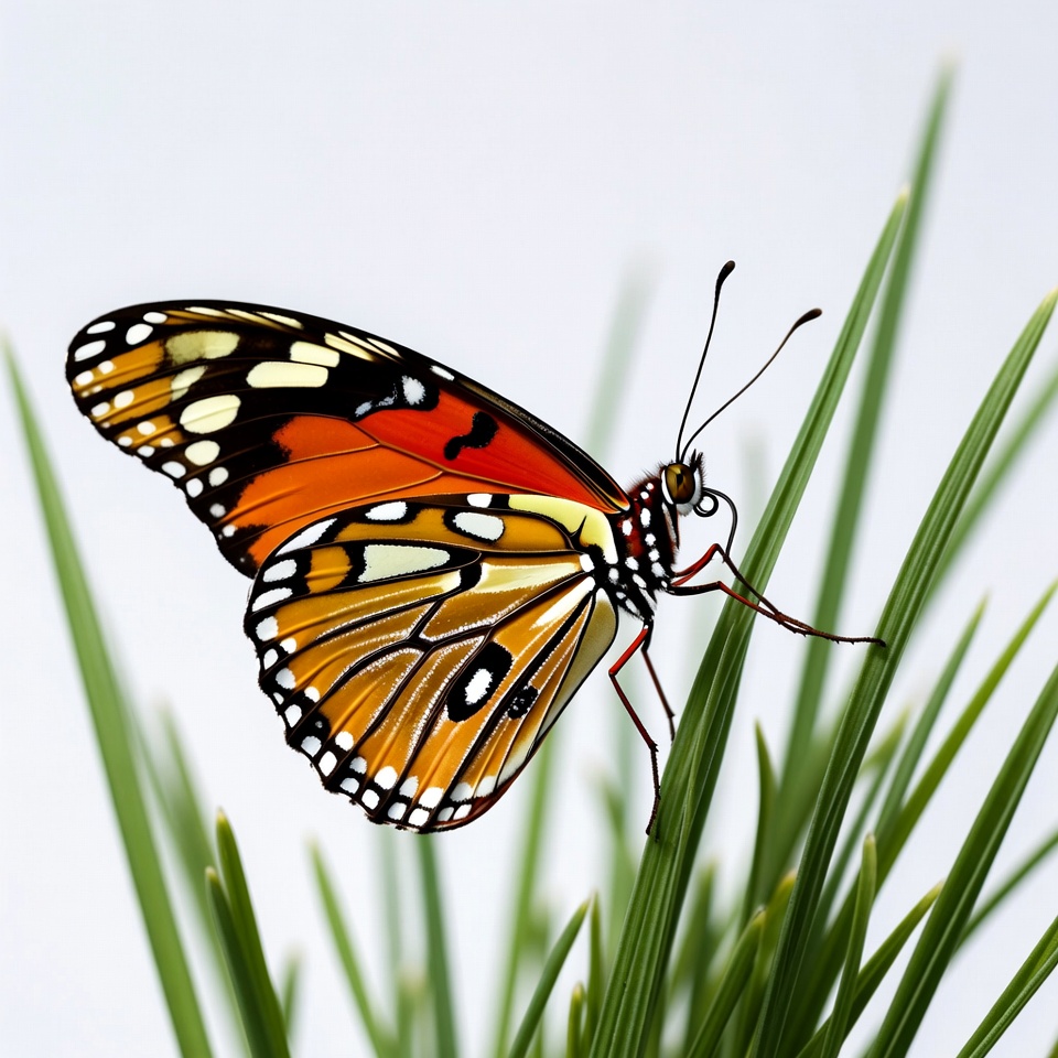 Orange Monarch Butterfly on Grass Orange Monarch Butterfly on Grass