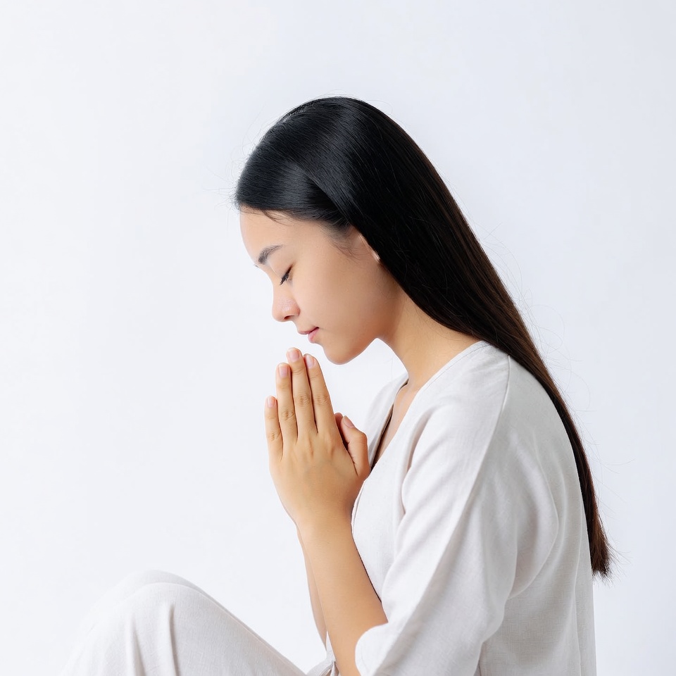 Asian woman praying with hands together Asian woman praying with hands together