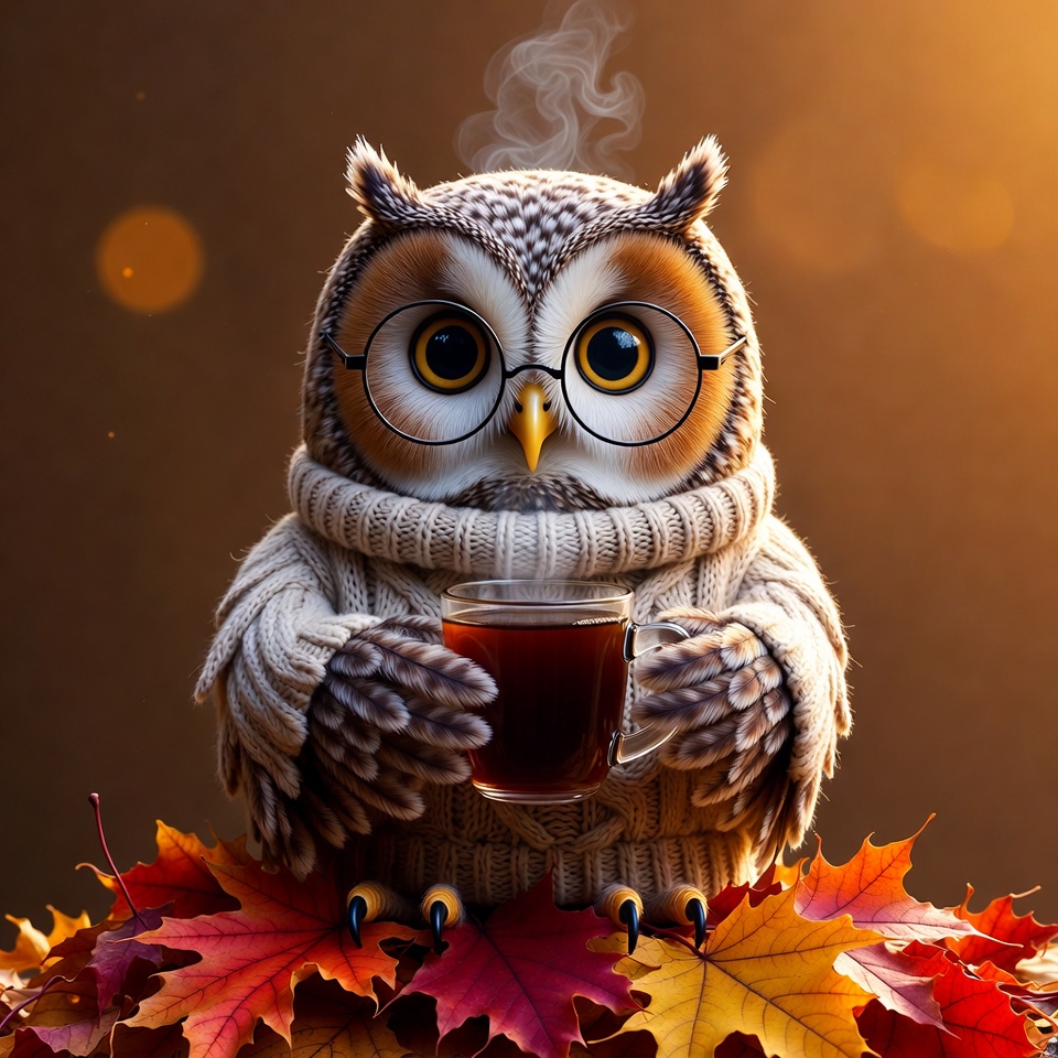 Cute Owl Holding Steaming Tea Cup Cute Owl Holding Steaming Tea Cup