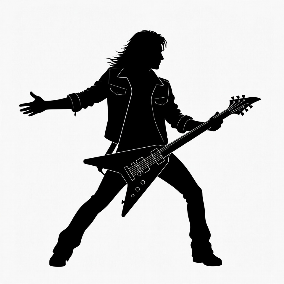 Rock musician playing electric guitar silhouette Rock musician playing electric guitar silhouette