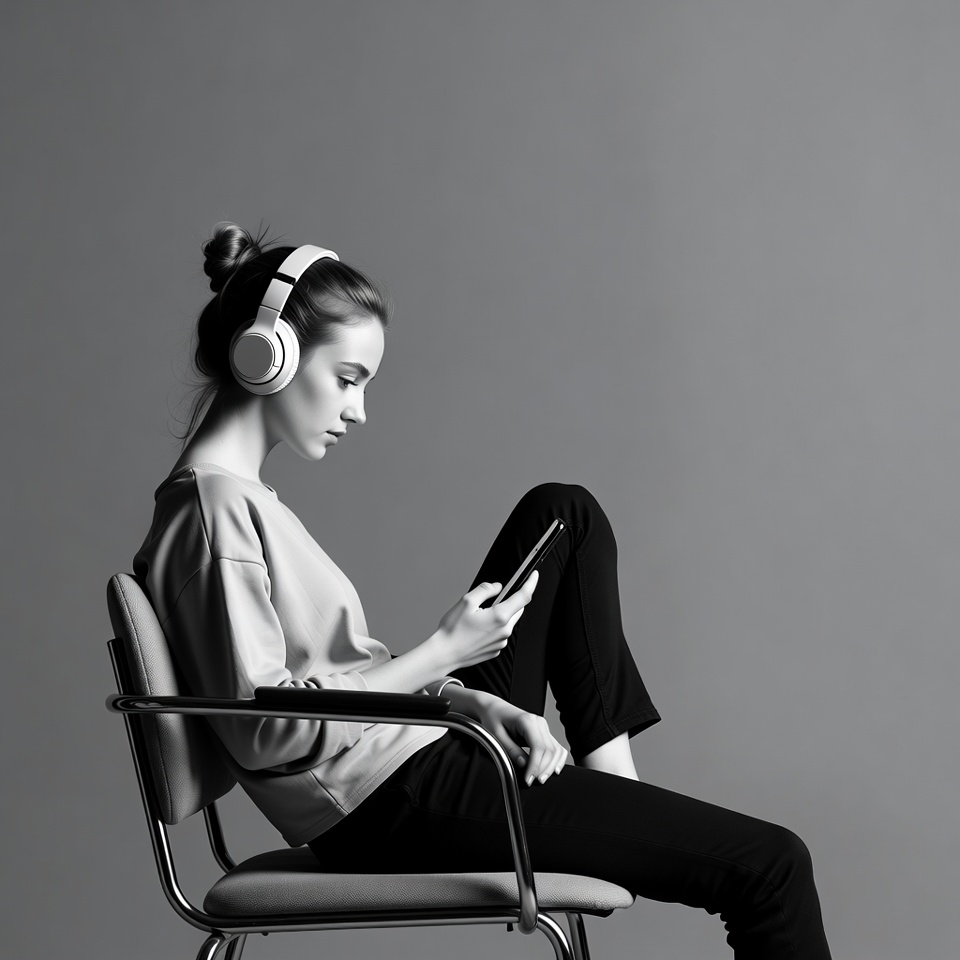 Young woman wearing headphones using phone Young woman wearing headphones using phone