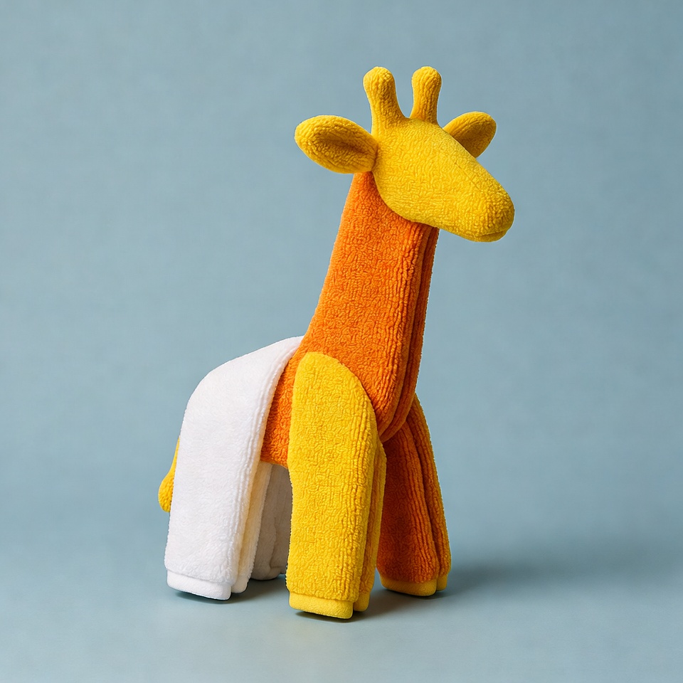 Yellow giraffe toy with towel Yellow giraffe toy with towel