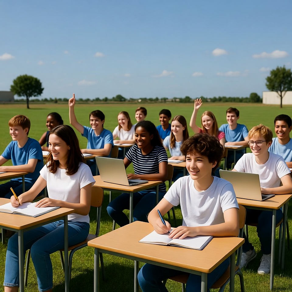 Diverse students studying outdoors on grass Diverse students studying outdoors on grass