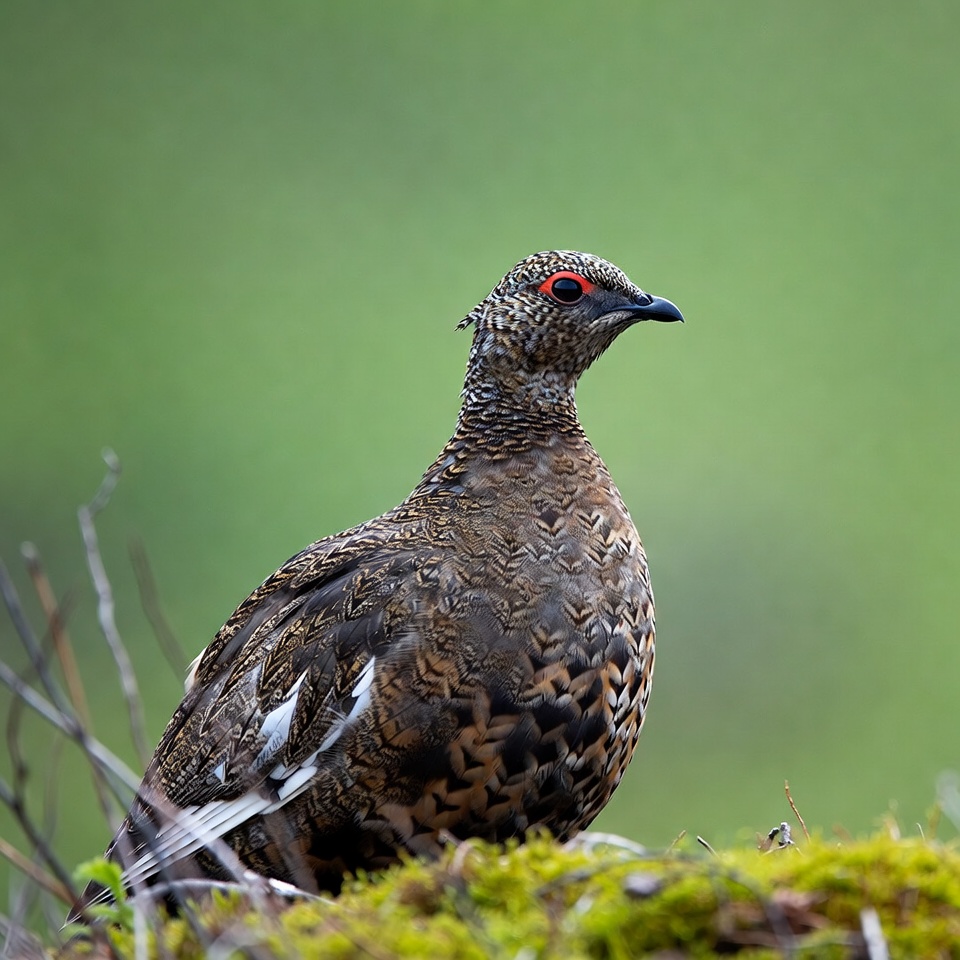 Ptarmigan standing on moss Ptarmigan standing on moss