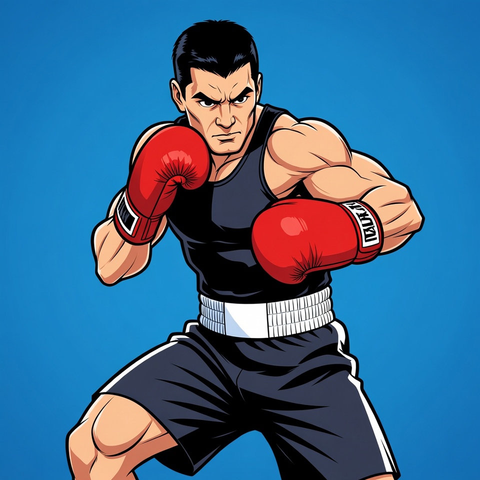 Muscular man in red boxing gloves Muscular man in red boxing gloves