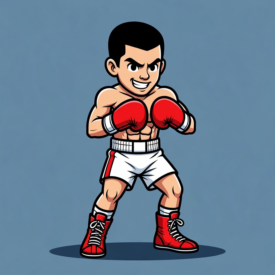 Cartoon muscular boxer in fighting stance Cartoon muscular boxer in fighting stance