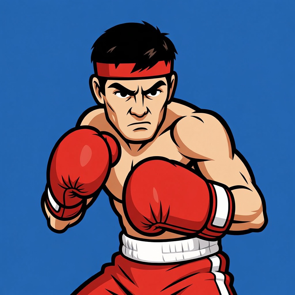 Cartoon Asian boxer in fighting stance Cartoon Asian boxer in fighting stance