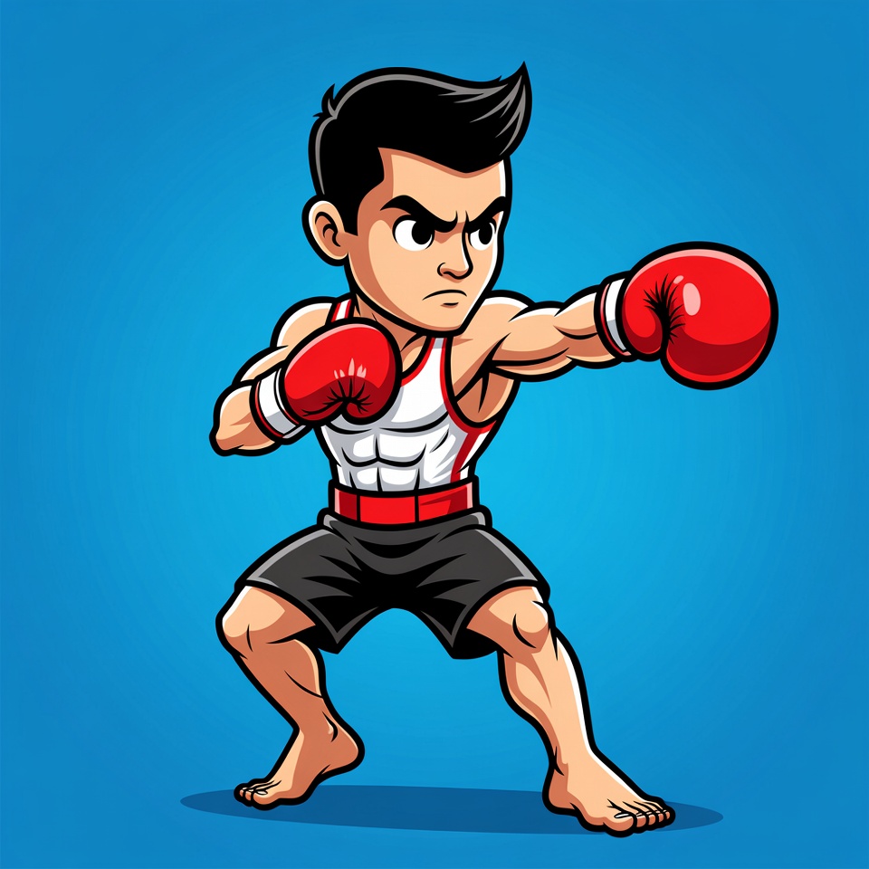 Cartoon Asian boxer punching Cartoon Asian boxer punching