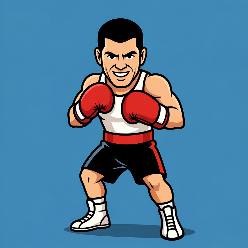 Cartoon muscular boxer in fighting stance Cartoon muscular boxer in fighting stance