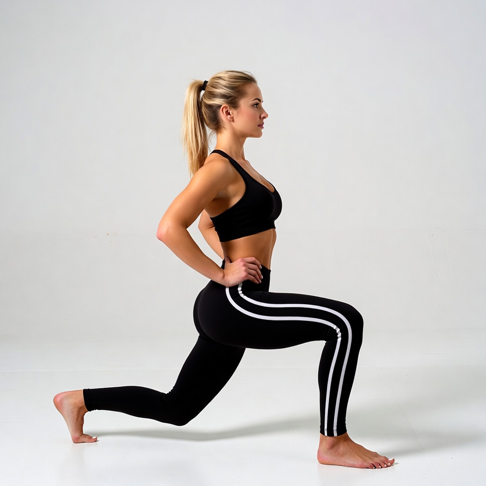 Blonde woman doing lunge pose Blonde woman doing lunge pose