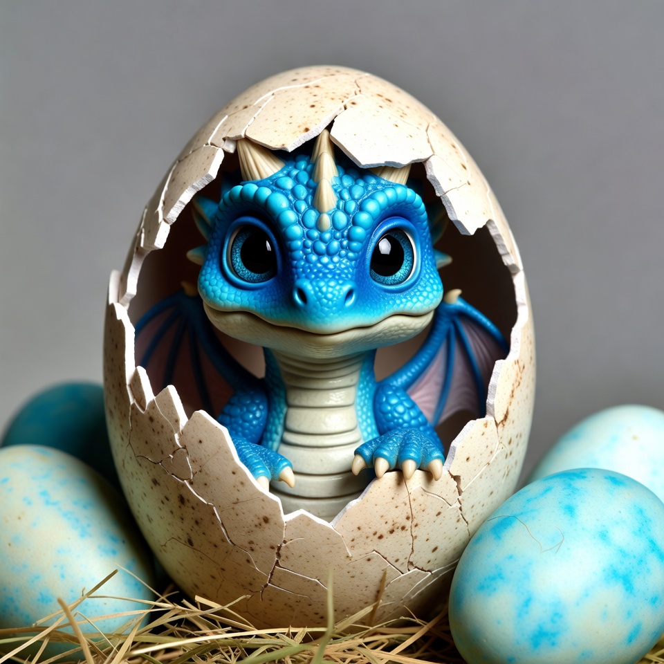 Baby Blue Dragon Hatching from Egg Baby Blue Dragon Hatching from Egg
