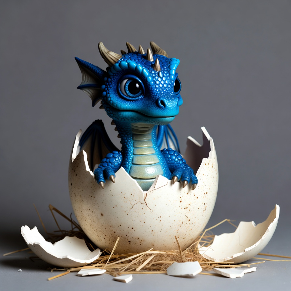 Baby blue dragon hatching from egg Baby blue dragon hatching from egg
