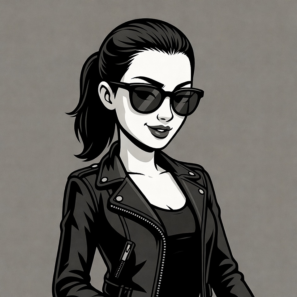 Woman in leather jacket and sunglasses Woman in leather jacket and sunglasses