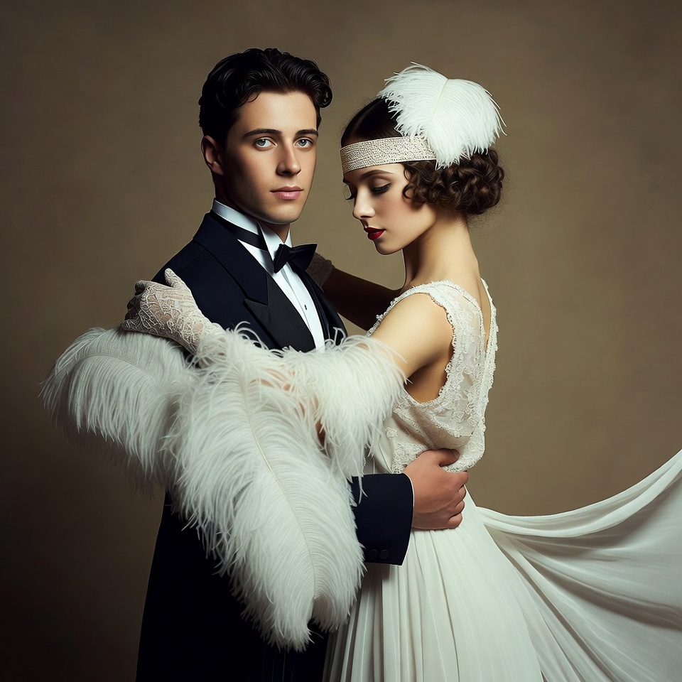 1920s Couple in Tuxedo and Flapper Dress 1920s Couple in Tuxedo and Flapper Dress