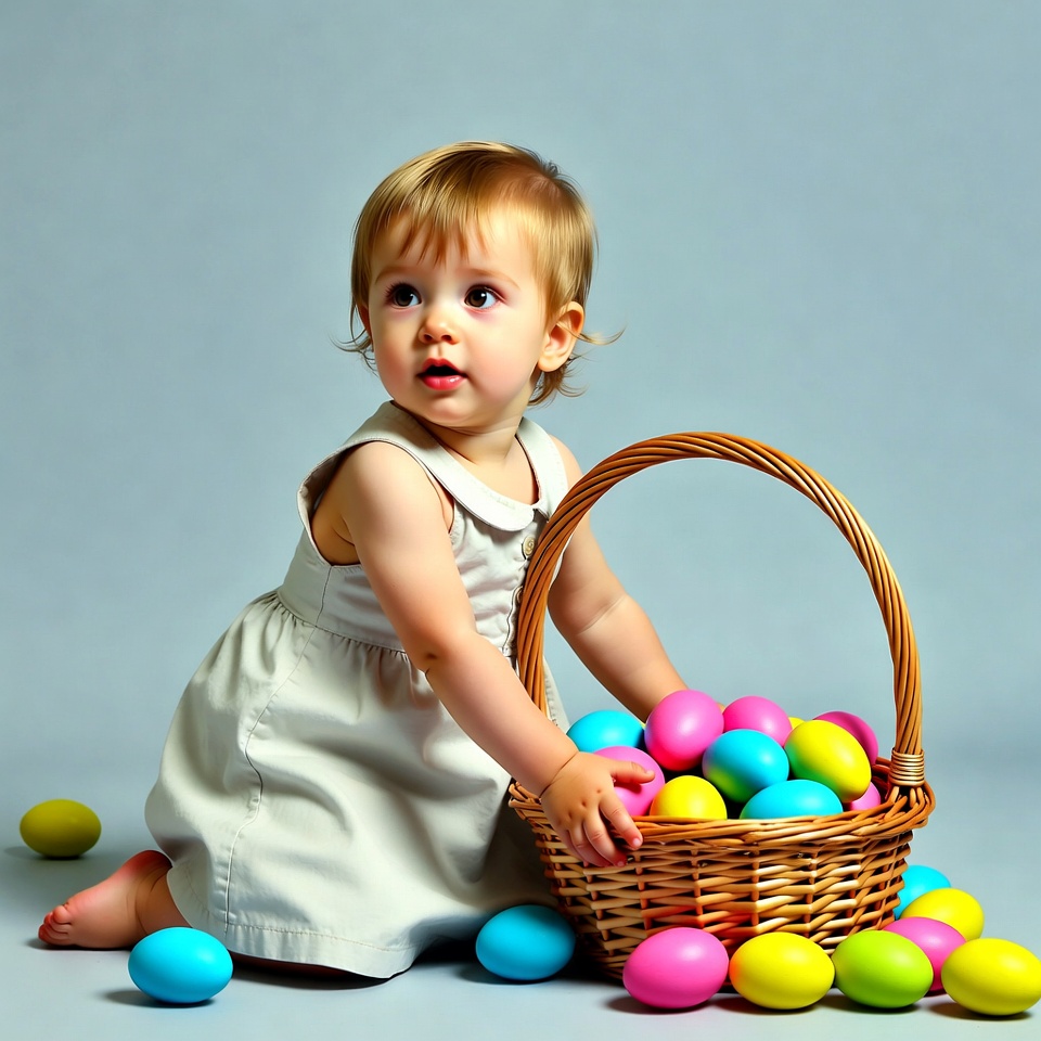 Baby girl holding Easter basket Baby girl holding Easter basket