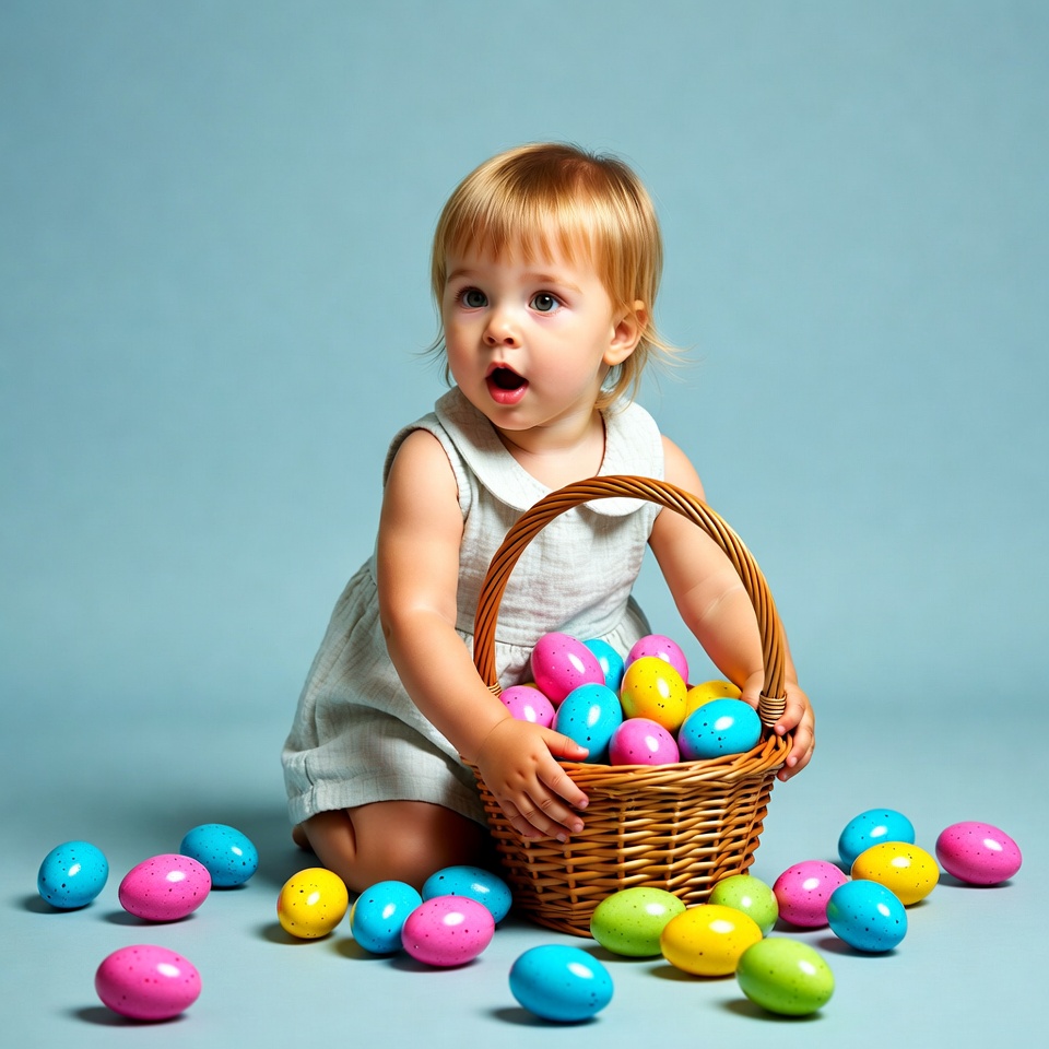 Baby girl holding Easter basket Baby girl holding Easter basket