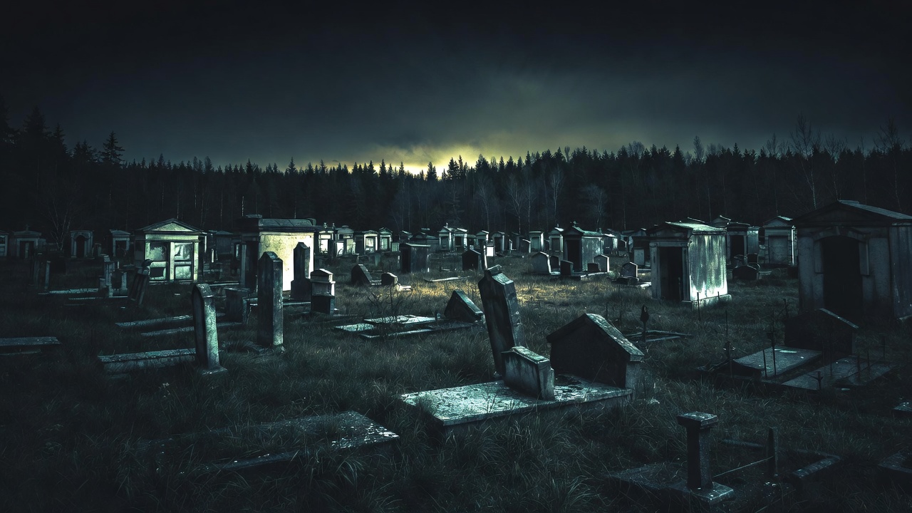 Eerie Cemetery at Night Eerie Cemetery at Night