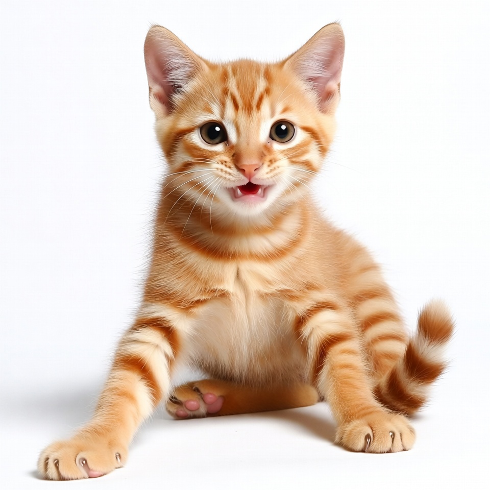 Orange tabby kitten meowing playfully Orange tabby kitten meowing playfully