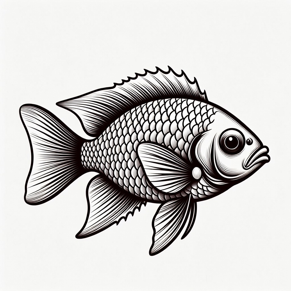 Black and white tilapia fish illustration Black and white tilapia fish illustration