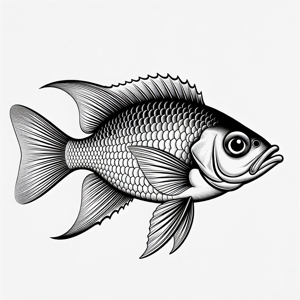 Black and white tilapia fish illustration Black and white tilapia fish illustration