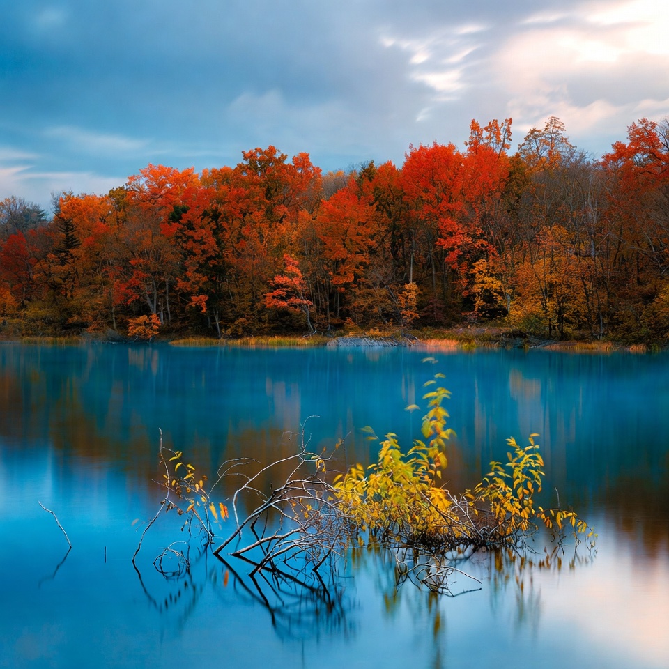 Autumn Trees Reflecting in Blue Lake Autumn Trees Reflecting in Blue Lake