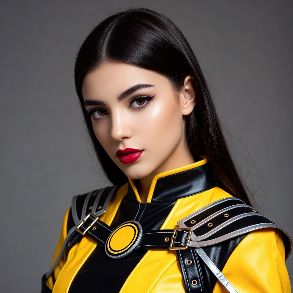 Woman in yellow black cosplay suit Woman in yellow black cosplay suit