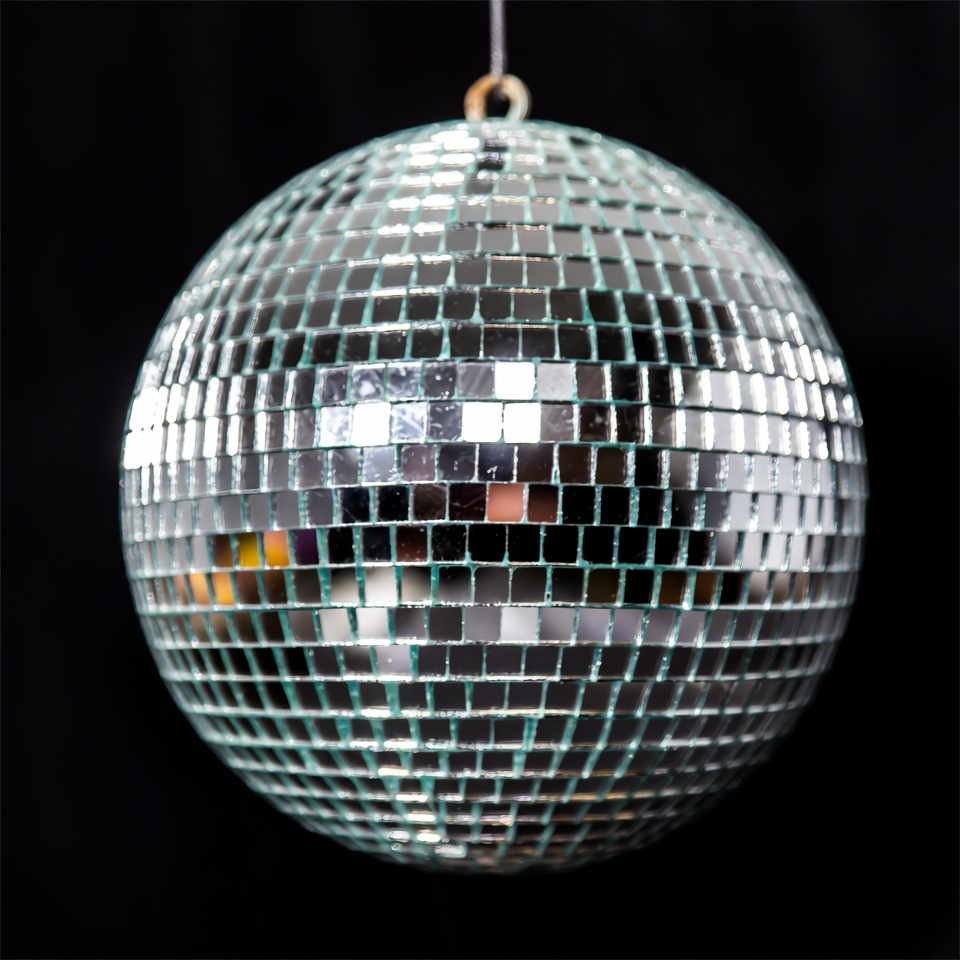 Disco Ball Hanging on Black Background Disco Ball Hanging on Black Background