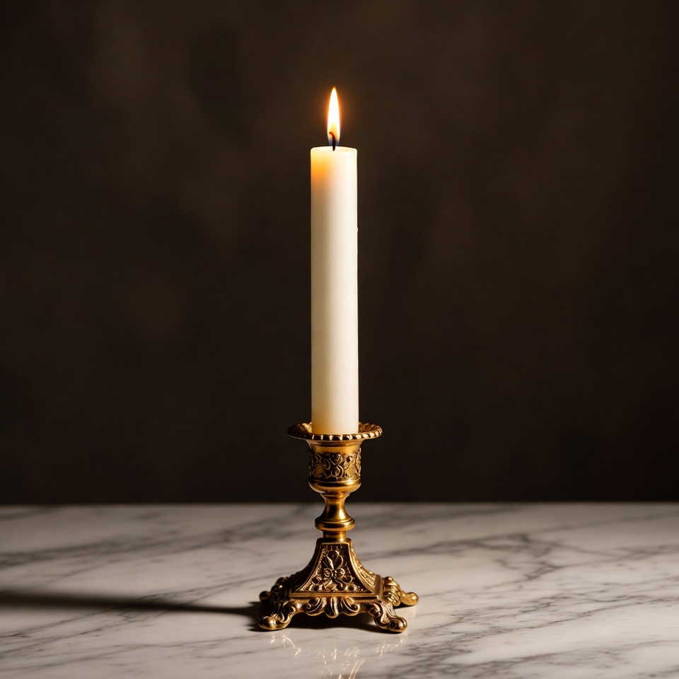 Lit Candle on Brass Candlestick Lit Candle on Brass Candlestick