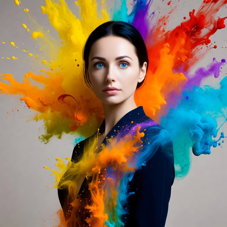 Woman with colorful paint splash Woman with colorful paint splash