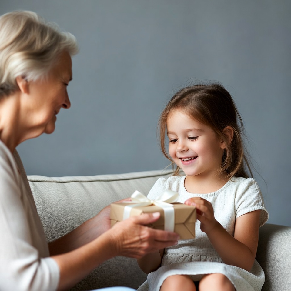 Grandmother giving gift to girl Grandmother giving gift to girl