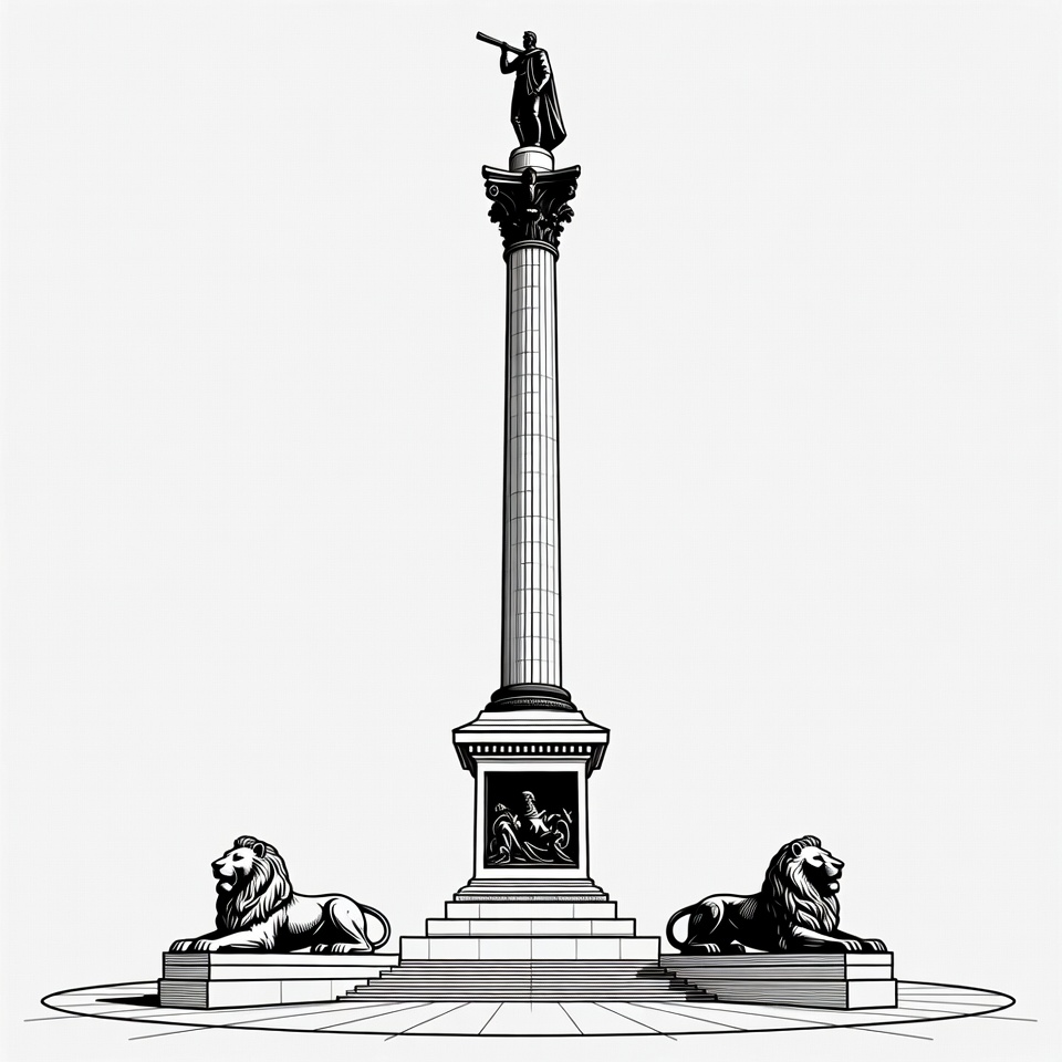 Nelson Column with Lions Illustration Nelson Column with Lions Illustration
