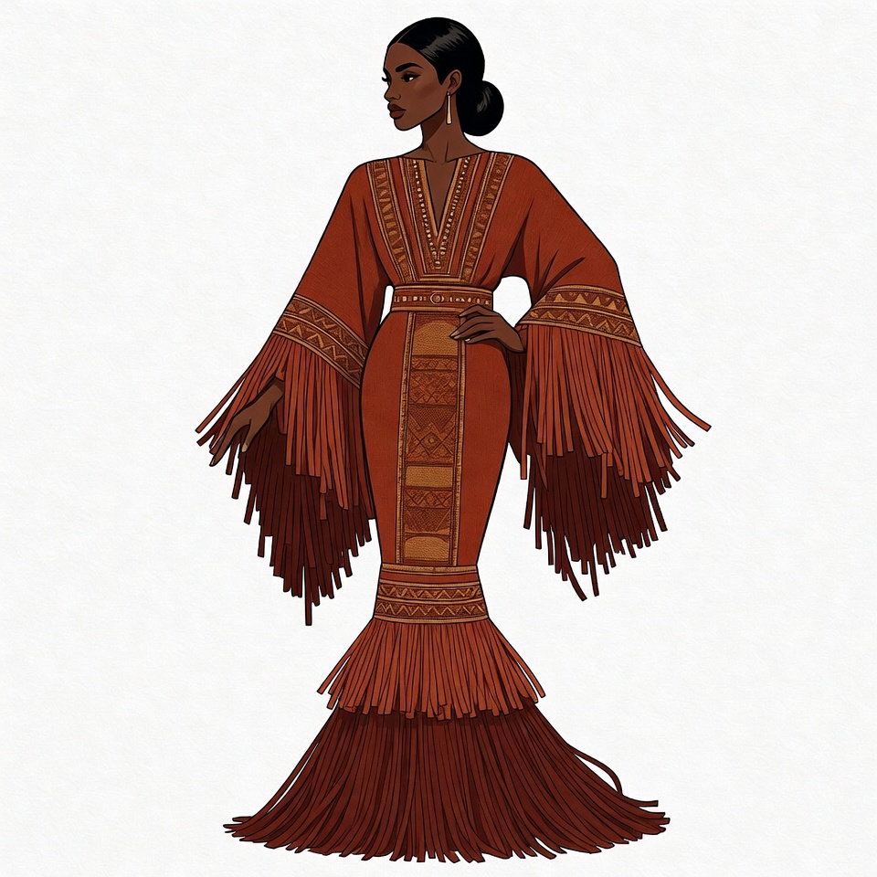 African-American woman in fringed gown African-American woman in fringed gown