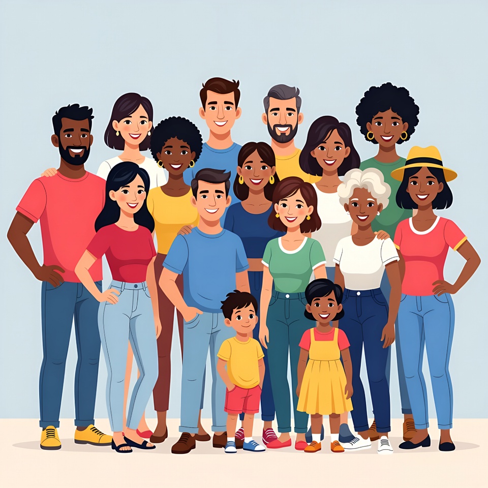 Diverse family group illustration Diverse family group illustration