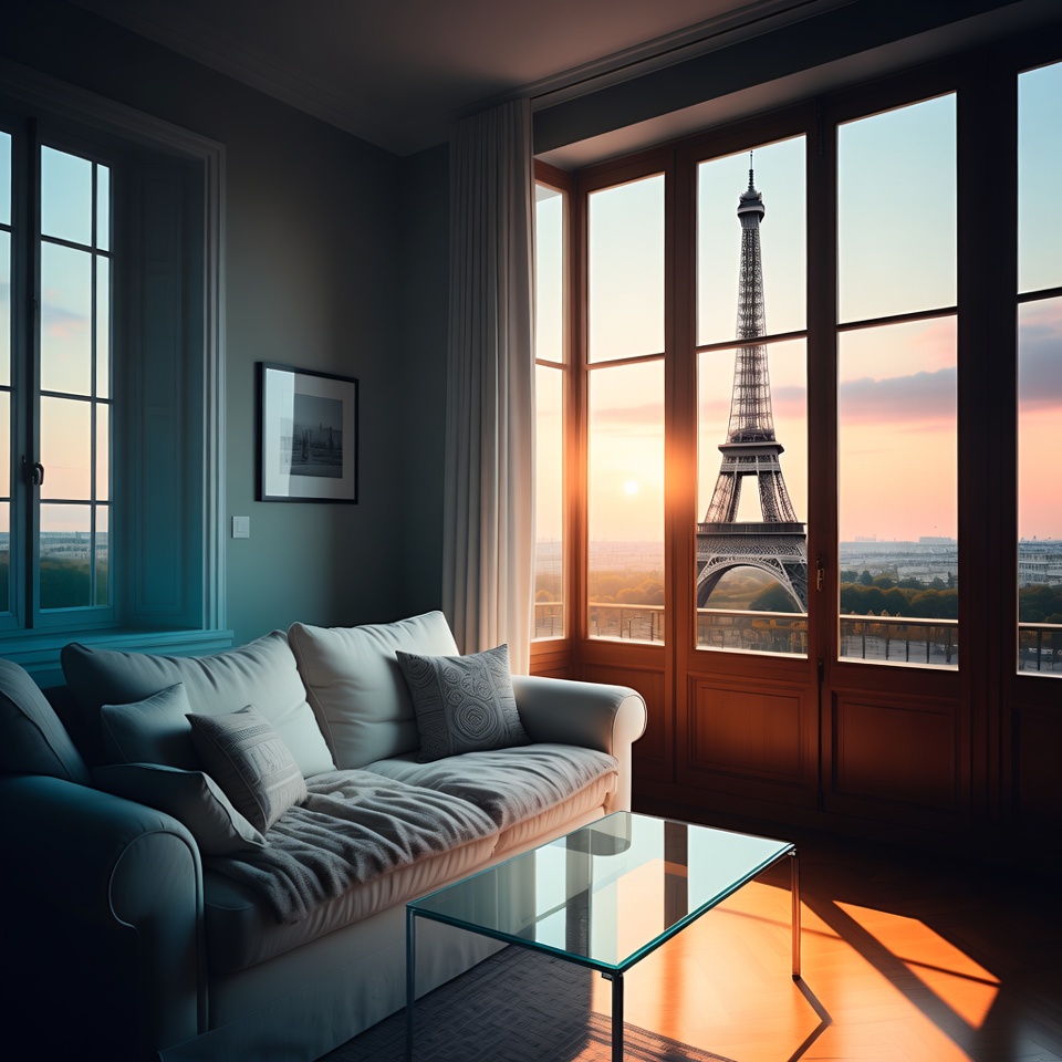 Cozy Room with Eiffel Tower Sunset View Cozy Room with Eiffel Tower Sunset View