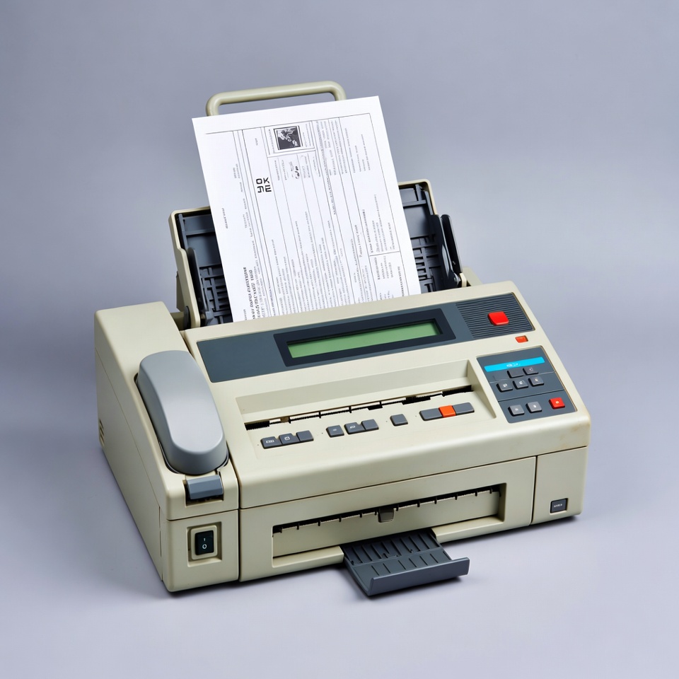 Vintage fax machine printing document Vintage fax machine printing document
