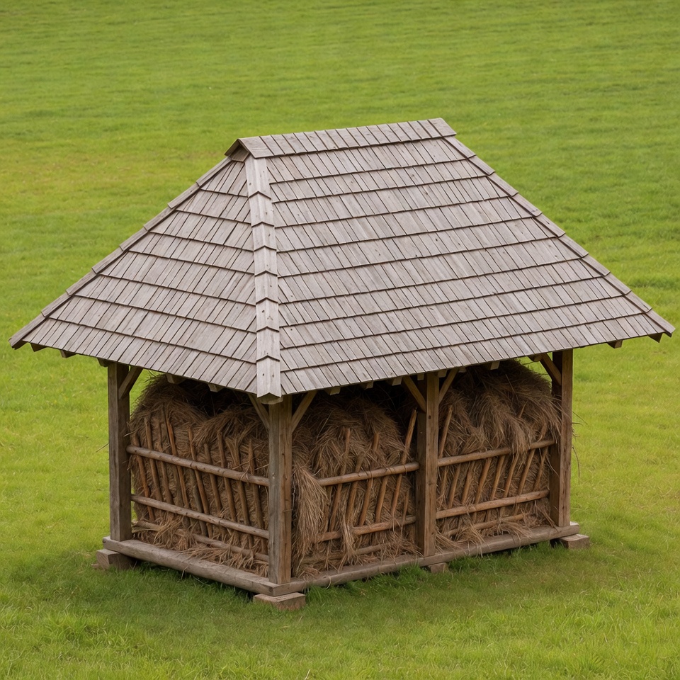 Haystacks in Wooden Shed on Grass Haystacks in Wooden Shed on Grass