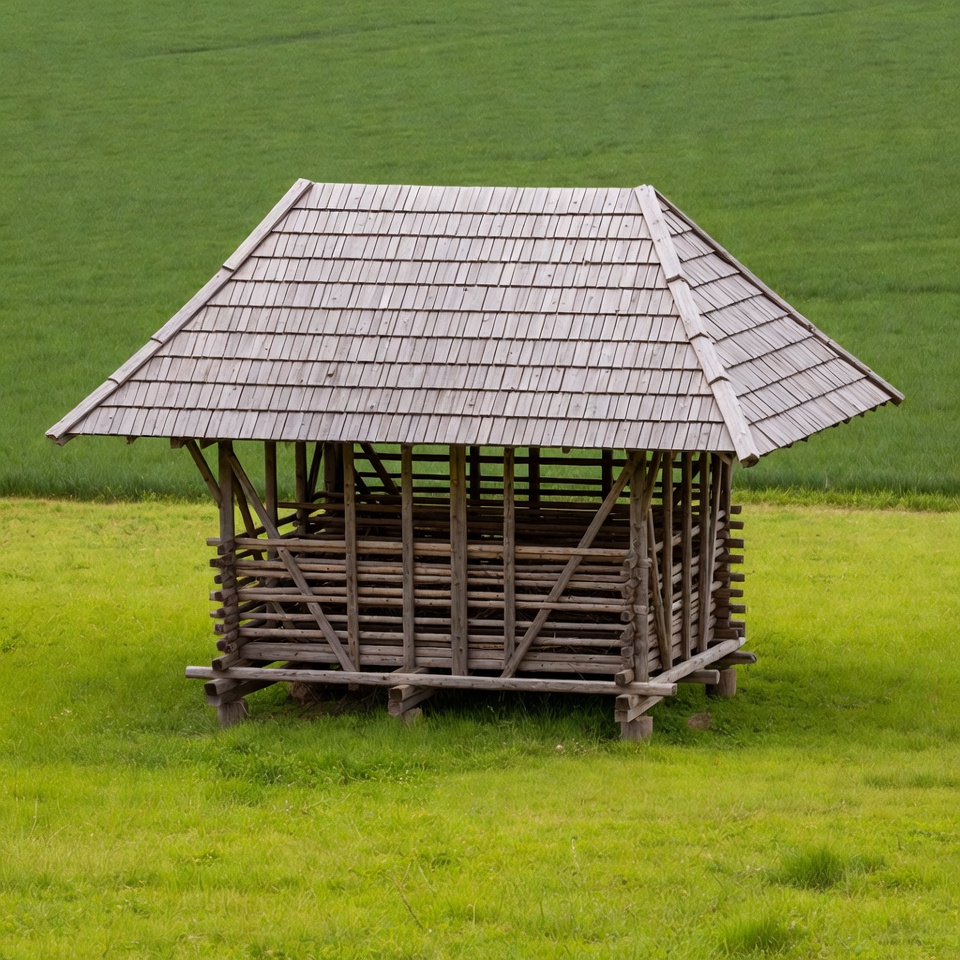 Wooden Hut in Green Field Wooden Hut in Green Field
